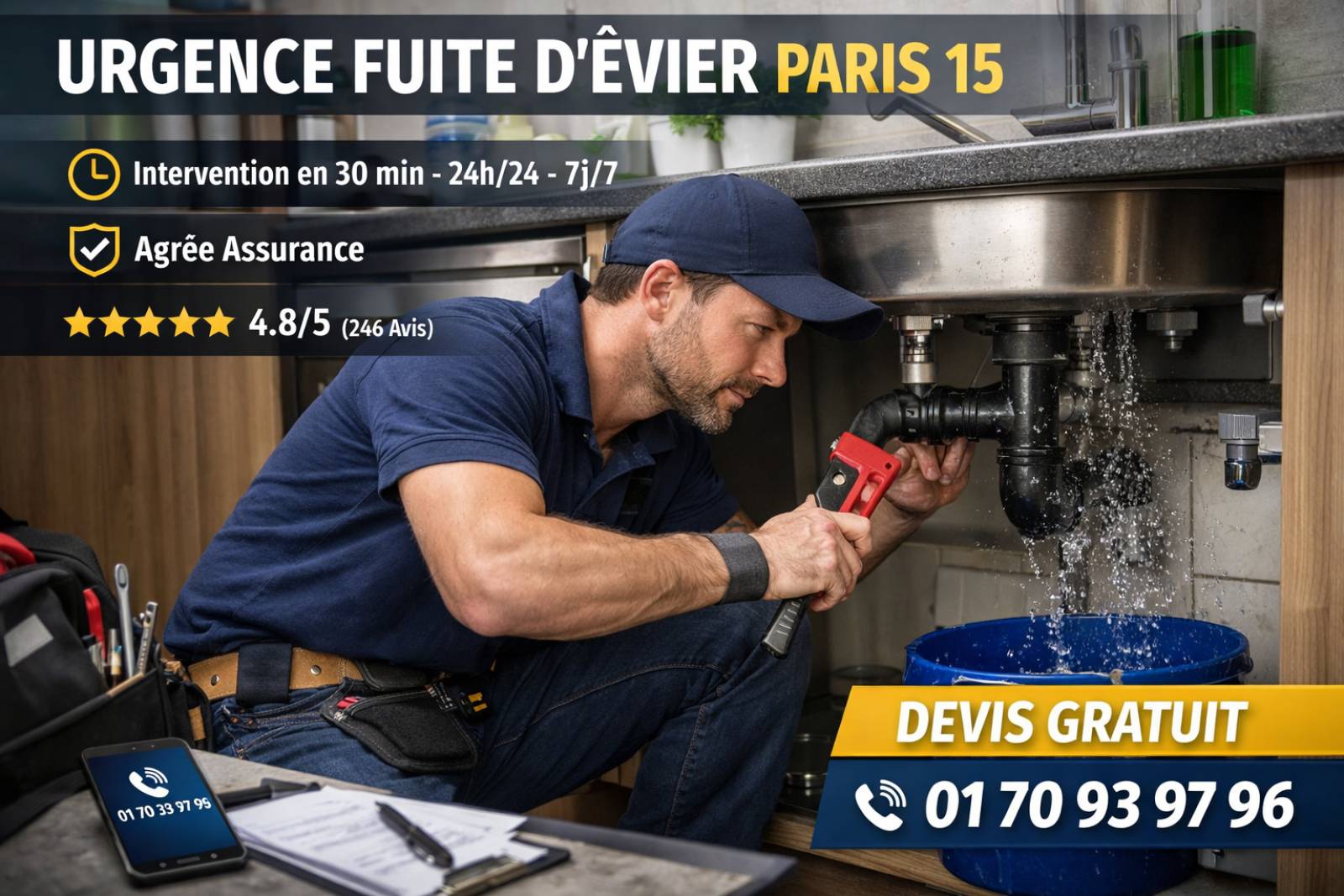 Réparation d'un évier en urgence à Paris 15 de bon rapport qualité prix